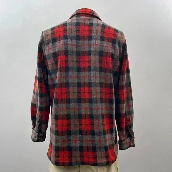 Fleece Flannel Shirt Size M Ralph Lauren Zip Up Red Gray Logo Camping Hiking - Picture 2 of 9